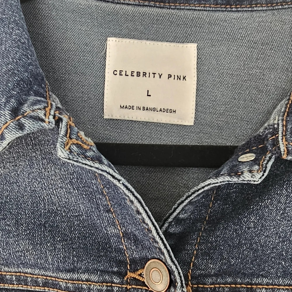 👖 Celebrity Pink Denim Jumpsuit – Straight Leg, Short Sleeve | Size L - Picture 3 of 6